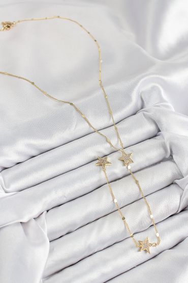 Pirinç Zirkon Taşlı Yıldız Model Gold Renk Y Kolye - TJ-BKO10455