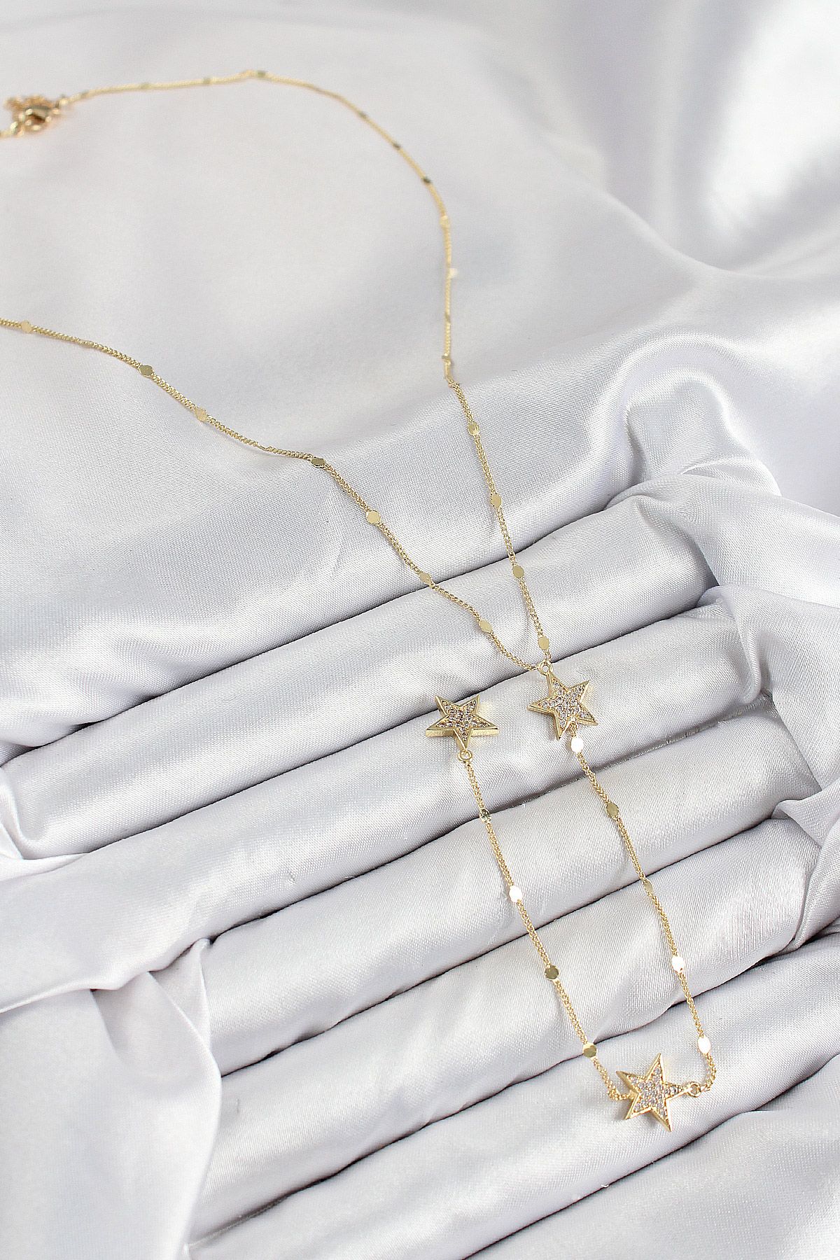 Pirinç Zirkon Taşlı Yıldız Model Gold Renk Y Kolye - TJ-BKO10455