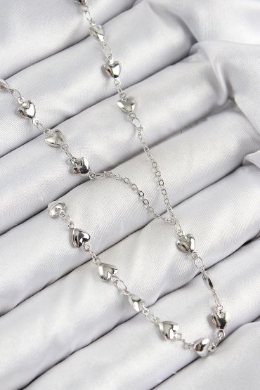 Pirinç Zirkon Taşlı Kalp Model Gümüş Renk Y Kolye - TJ-BKO10456