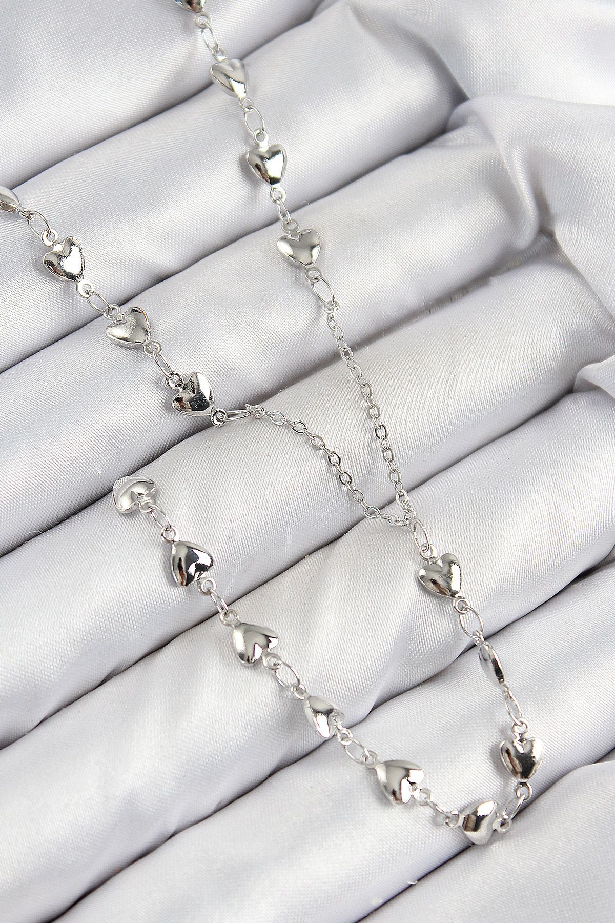 Pirinç Zirkon Taşlı Kalp Model Gümüş Renk Y Kolye - TJ-BKO10456