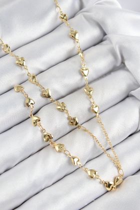 Pirinç Zirkon Taşlı Kalp Model Gold Renk Y Kolye - TJ-BKO10457