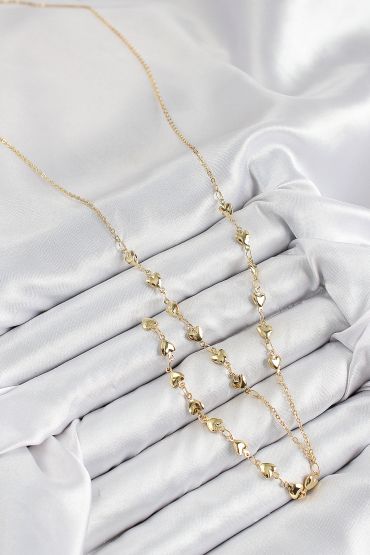 Pirinç Zirkon Taşlı Kalp Model Gold Renk Y Kolye - TJ-BKO10457