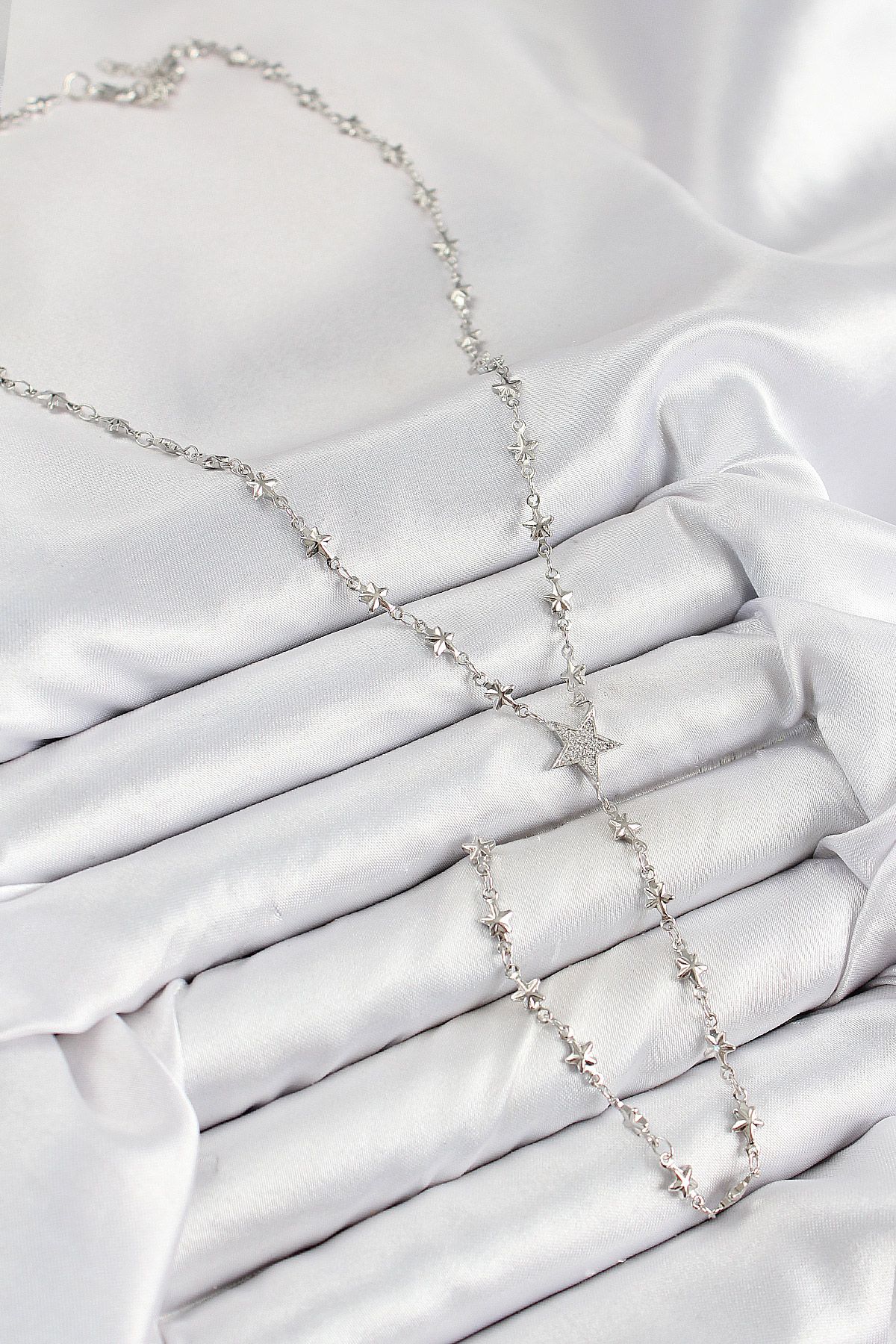 Pirinç Zirkon Taşlı Yıldız Model Gümüş Renk Y Kolye - TJ-BKO10458