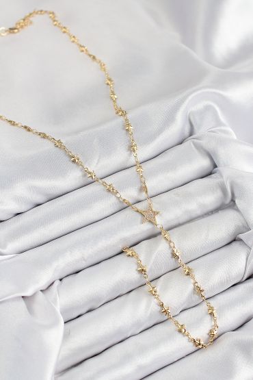 Pirinç Zirkon Taşlı Yıldız Model Gold Renk Y Kolye - TJ-BKO10459