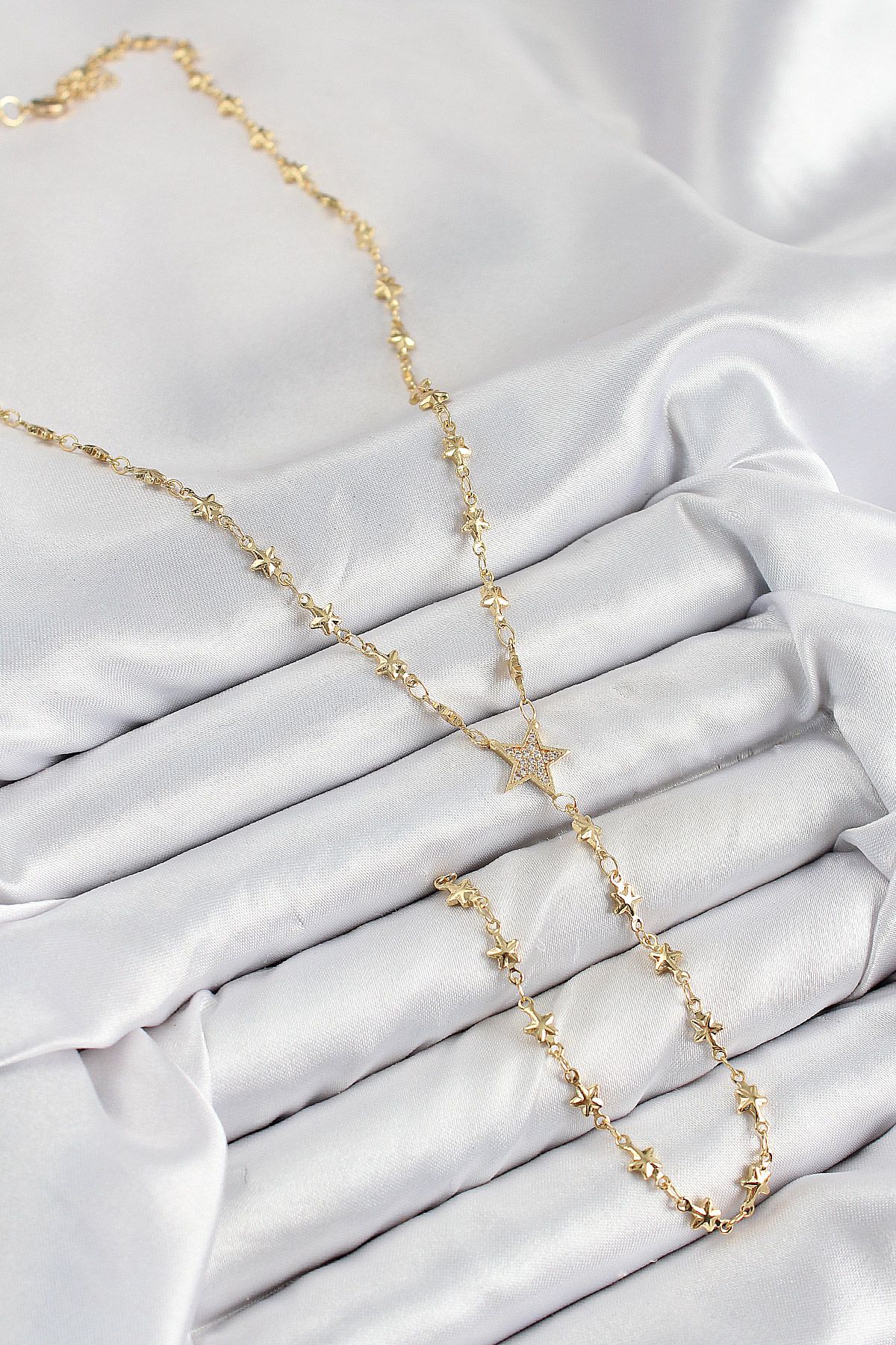 Pirinç Zirkon Taşlı Yıldız Model Gold Renk Y Kolye - TJ-BKO10459