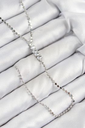 Pirinç Zirkon Taşlı Ezme Zincirli Model Gümüş Renk Y Kolye - TJ-BKO10464