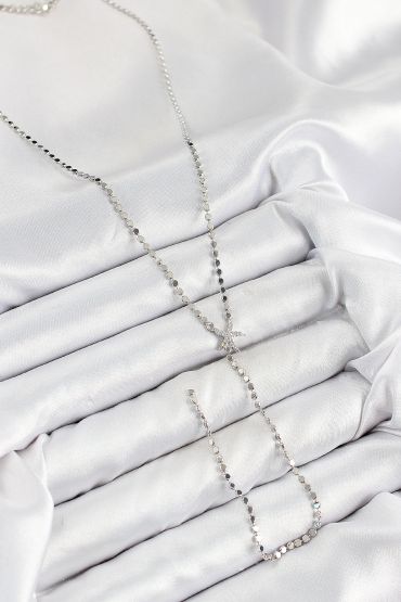 Pirinç Zirkon Taşlı Ezme Zincirli Deniz Yıldızı Model Gümüş Renk Y Kolye - TJ-BKO10466