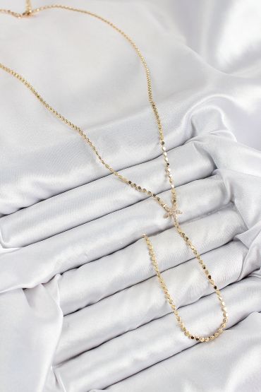 Pirinç Zirkon Taşlı Ezme Zincirli Deniz Yıldızı Model Gold Renk Y Kolye - TJ-BKO10467