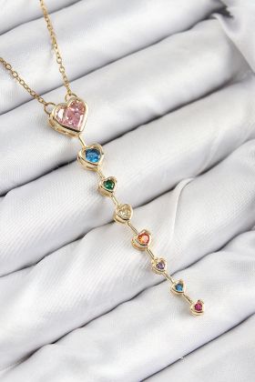Pirinç Renkli Zirkon Taşlı Kalp Model Gold Renk Kadın Y Kolye - TJ-BKO10473