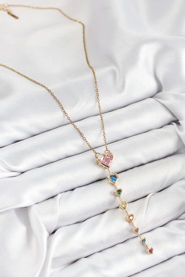 Pirinç Renkli Zirkon Taşlı Kalp Model Gold Renk Kadın Y Kolye - TJ-BKO10473