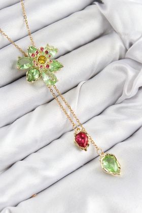 VIP Pirinç Zirkon Taşlı Çiçek Model Gold Renk Asansörlü Kadın Kolye - TJ-BKO10474