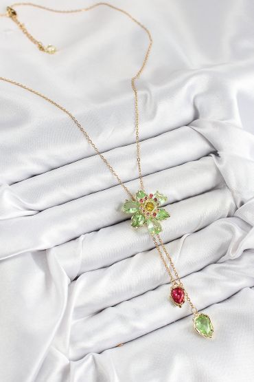 VIP Pirinç Zirkon Taşlı Çiçek Model Gold Renk Asansörlü Kadın Kolye - TJ-BKO10474