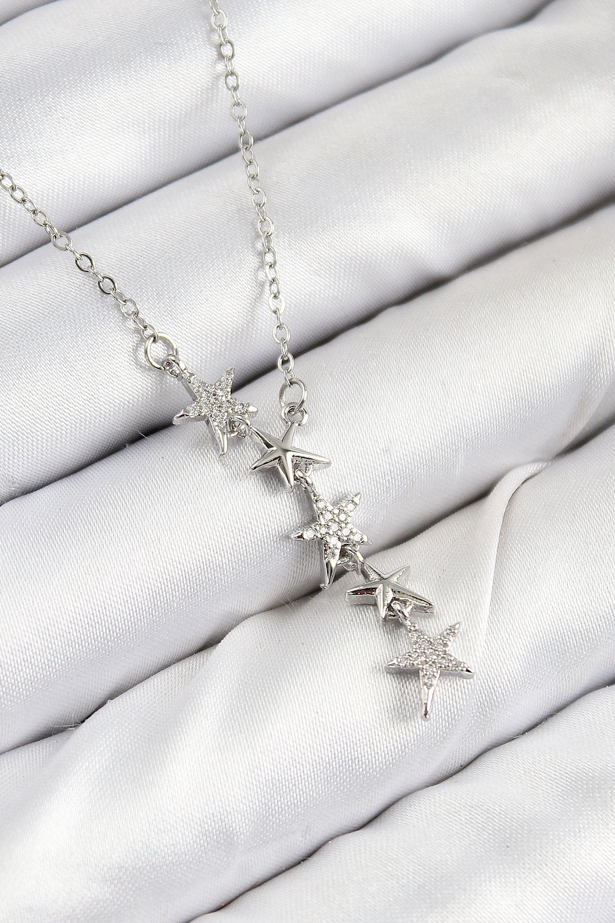 316L Çelik Yıldız Model Gümüş Renk Kadın Kolye - TJ-BKO10475