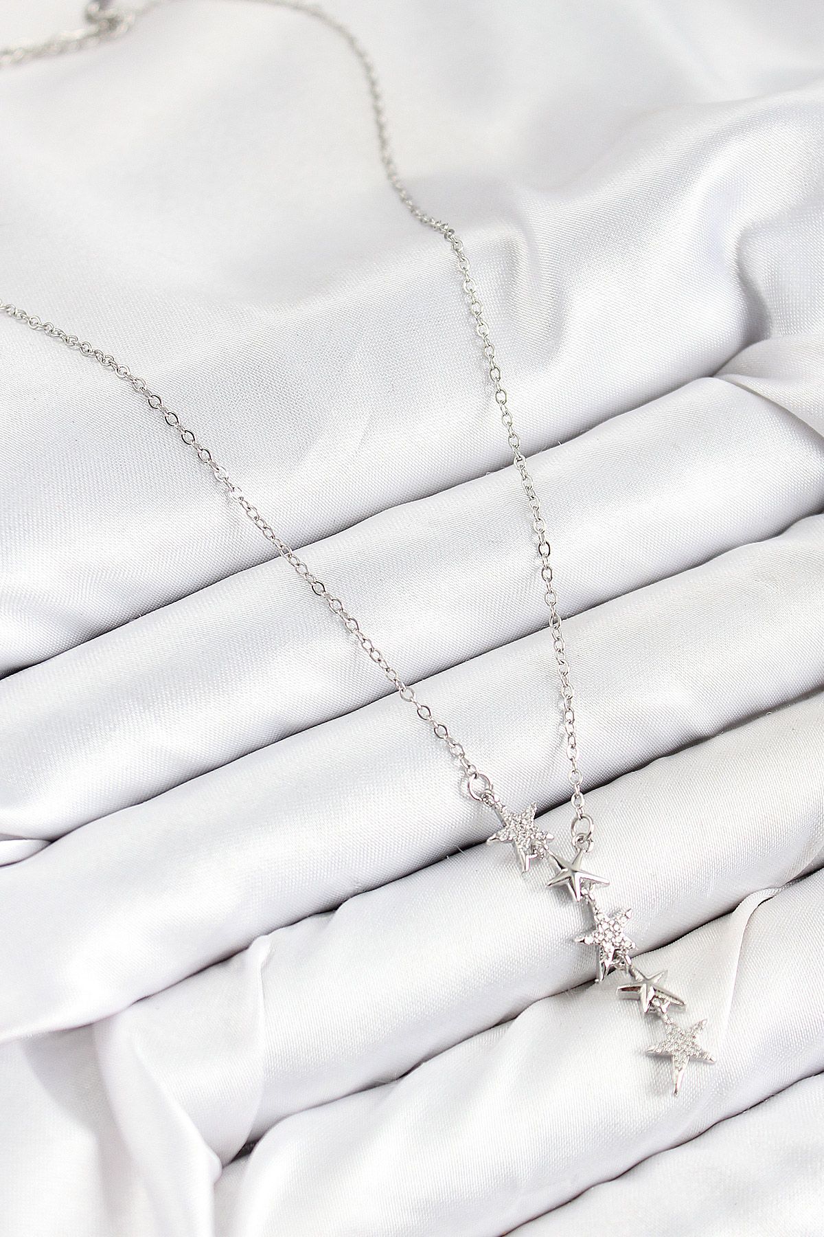 316L Çelik Yıldız Model Gümüş Renk Kadın Kolye - TJ-BKO10475