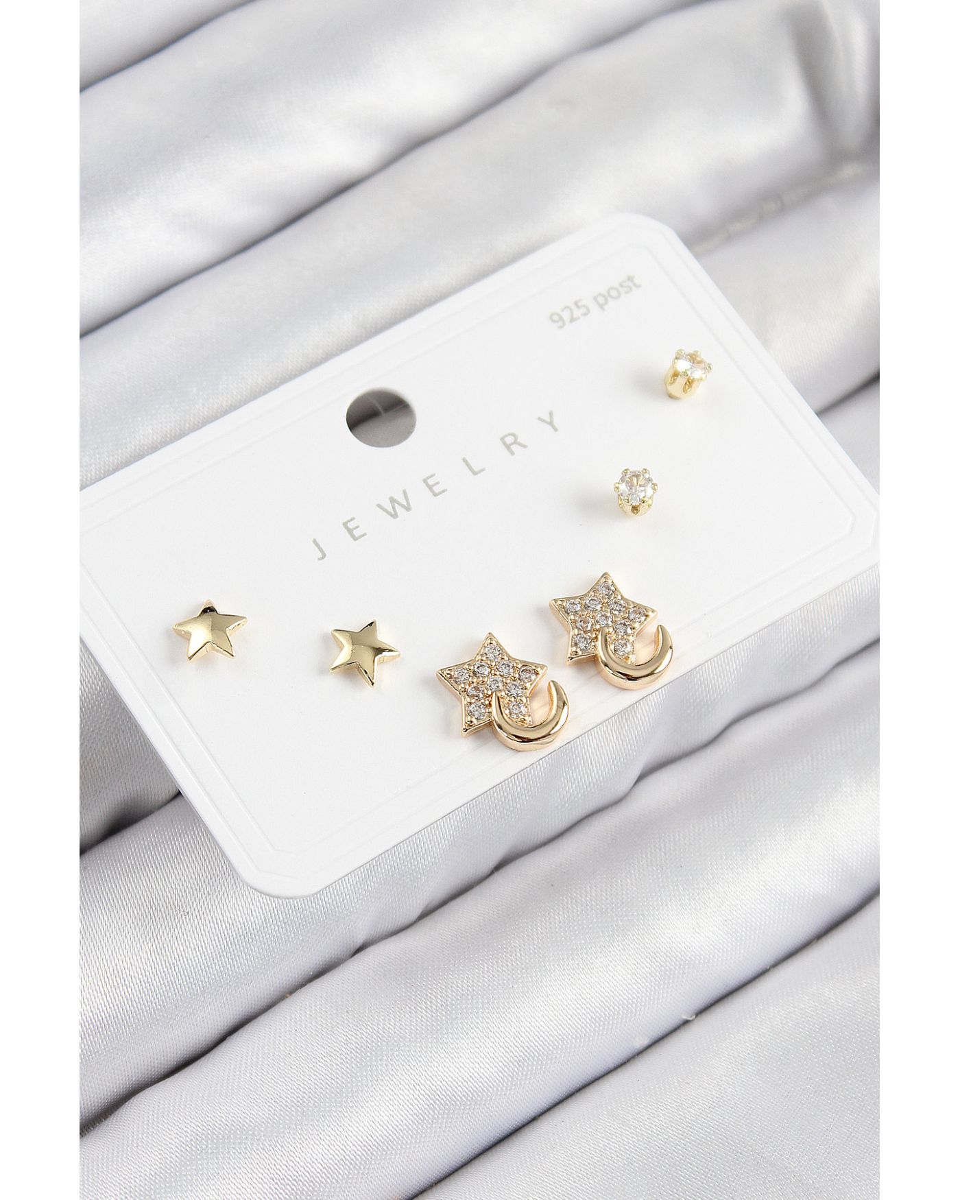 Pirinç Zirkon Taşlı Yıldız Model Gold Renk 925 Ayar Gümüş Çivi Kadın Küpe Set - TJ-BKP11178