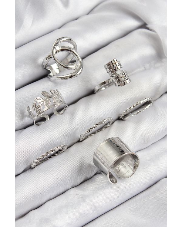 Pirinç Yaprak Model Gümüş Renk Kadın Yüzük Kombin Set - TJ-BYK3818