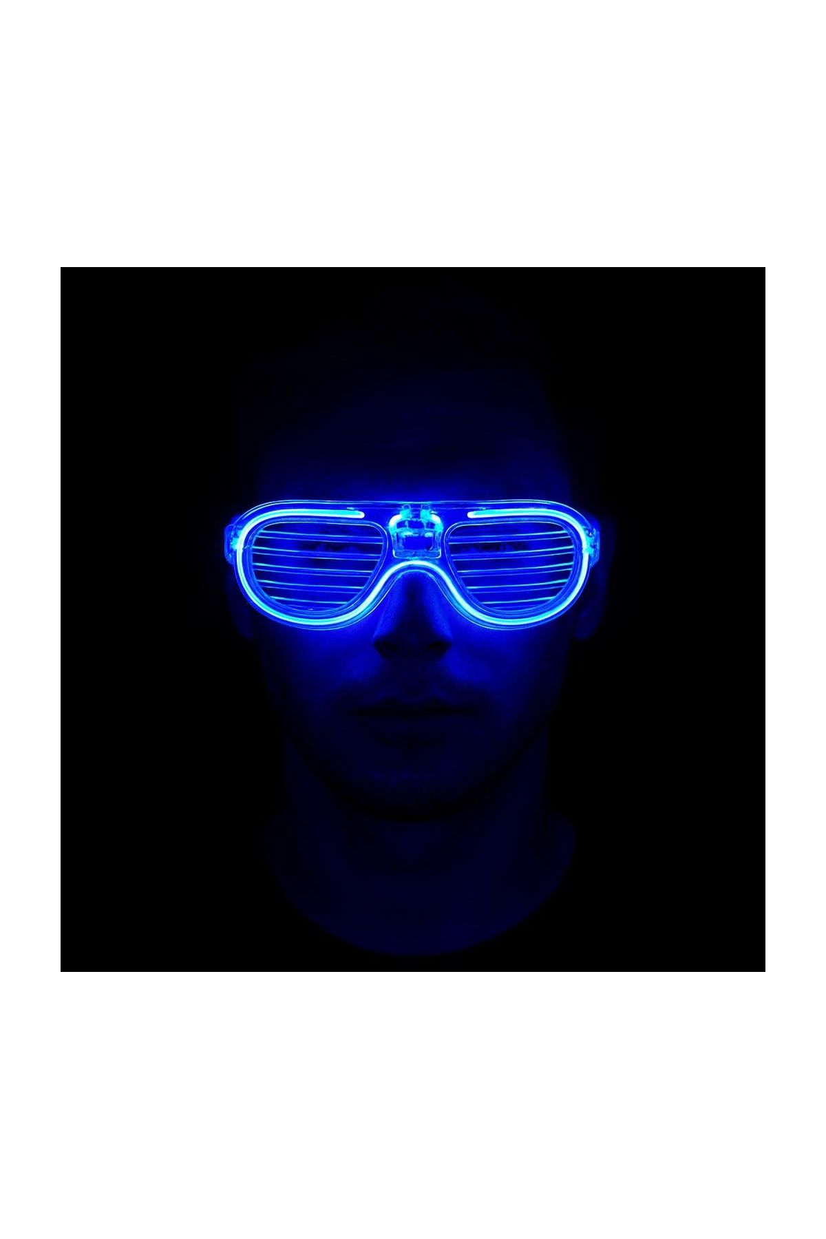Mavi Led Işıklı Parti Gözlüğü - Neon Glow Gözlük 3 Modlu