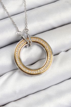 316L Çelik Zirkon Taşlı Dönen Daire Model Gold Ve Gümüş Renk Kadın Kolye - TJ-BKO10479