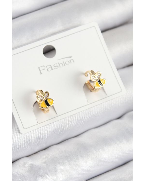 Pirinç Zirkon Taşlı Arı Model Gold Renk Çocuk Küpe - TJ-BKP11199