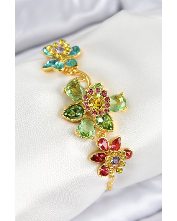 VIP Pirinç Zirkon Taşlı Çiçek Model Gold Renk Kadın Bileklik - TJ-BB7764