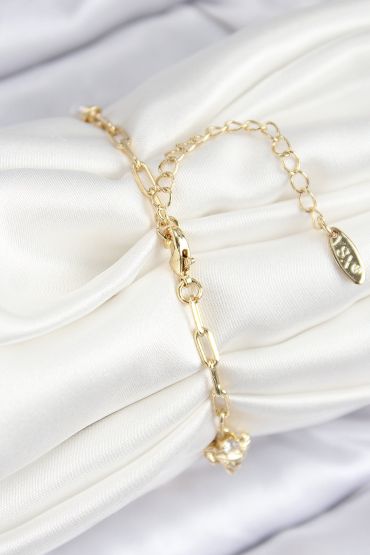 Pirinç Zirkon Taşlı Deniz Kabuğu Model Gold Renk Kadın Bileklik - TJ-BB7772