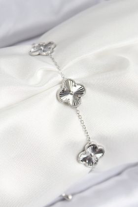 VIP Pirinç Yonca Model Gümüş Renk Kadın Bileklik - TJ-BB7782