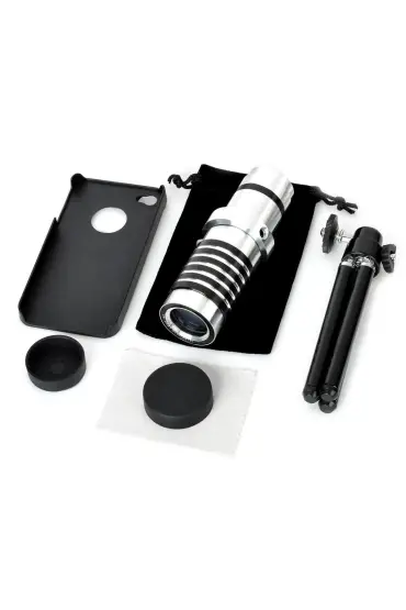 Iphone 5 5S - Iphone 4 4S Için Alüminyum 14X Optik Zoom Yakından Görüntü Çekme Dürbün