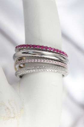 Pirinç Gümüş Renk Zirkon Taşlı 4'Lü Kadın Yüzük - TJ-BYK3828