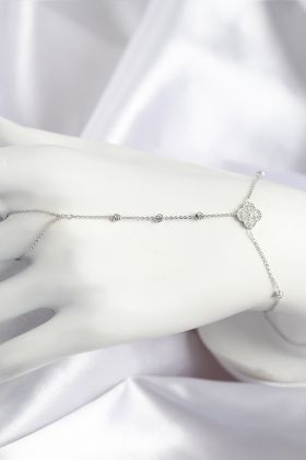 Pirinç Zirkon Taşlı Yonca Model Gümüş Renk Şahmeran - TJ-SN718