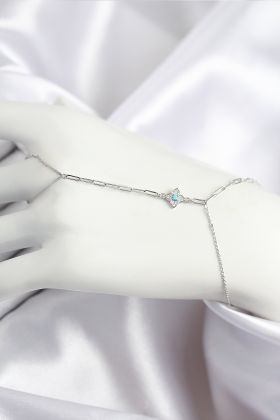 Pirinç Zirkon Taşlı Mavi Boncuklu Yonca Model Gümüş Renk Şahmeran - TJ-SN720