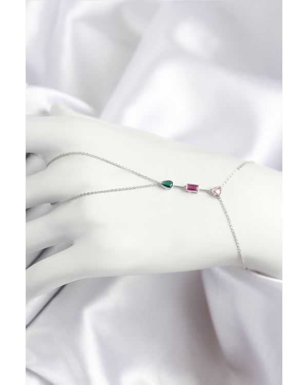 Pirinç Renkli Zirkon Taşlı Model Gümüş Renk Şahmeran - TJ-SN722