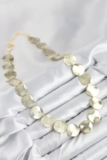 Pirinç Sıralı Para Model Gold Renk Kadın Kolye - TJ-BKO10488