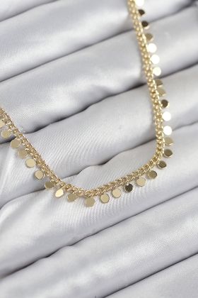 Pirinç Sıralı Pul Zincir Model Gold Renk Kadın Kolye - TJ-BKO10489