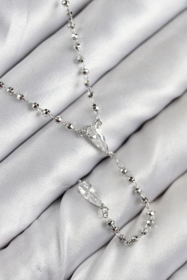 Pirinç Zirkon Taşlı Gümüş Renk Kadın Y Kolye - TJ-BKO10496