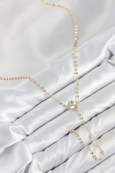 Pirinç Zirkon Taşlı Yonca Model Gold Renk Kadın Y Kolye - TJ-BKO10499