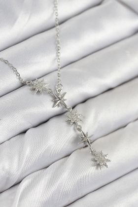 316L Çelik Yıldız Model Gümüş Renk Kadın Kolye - TJ-BKO10500