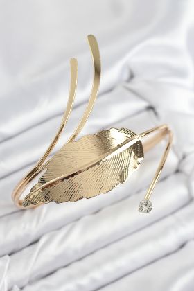 Pirinç Yaprak Model Gold Renk Kadın Pazu Bileklik - TJ-BB7796