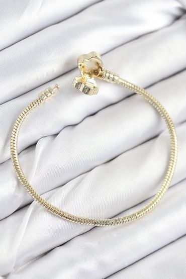 Pirinç Charm Zirkon Taşlı Yonca Model Gold Renk Kadın Bileklik - TJ-BB7805