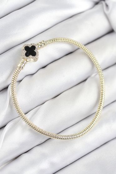 Pirinç Charm Zirkon Taşlı Yonca Model Gold Renk Kadın Bileklik - TJ-BB7806