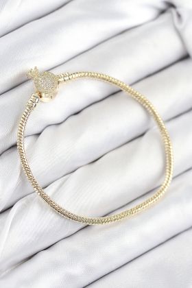 Pirinç Charm Zirkon Taşlı Taç Model Gold Renk Kadın Bileklik - TJ-BB7808