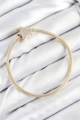 Pirinç Charm Zirkon Taşlı Yıldız Model Gold Renk Kadın Bileklik - TJ-BB7810