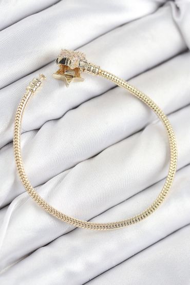 Pirinç Charm Zirkon Taşlı Yıldız Model Gold Renk Kadın Bileklik - TJ-BB7810
