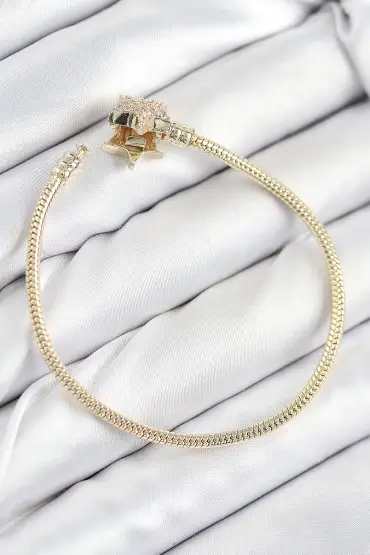Pirinç Charm Zirkon Taşlı Yıldız Model Gold Renk Kadın Bileklik - TJ-BB7810