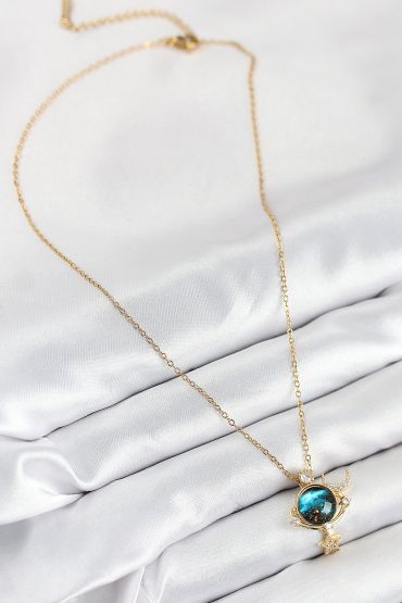 316L Çelik Zirkon Taşlı Gezegen Model Gold Renk Kadın Kolye - TJ-BKO10507