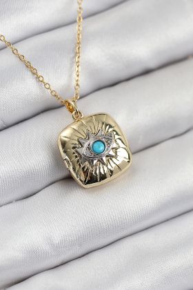 316L Çelik Zirkon Taşlı Açılabilr Kapaklı Göz Model Gold Renk Kadın Kolye - TJ-BKO10518