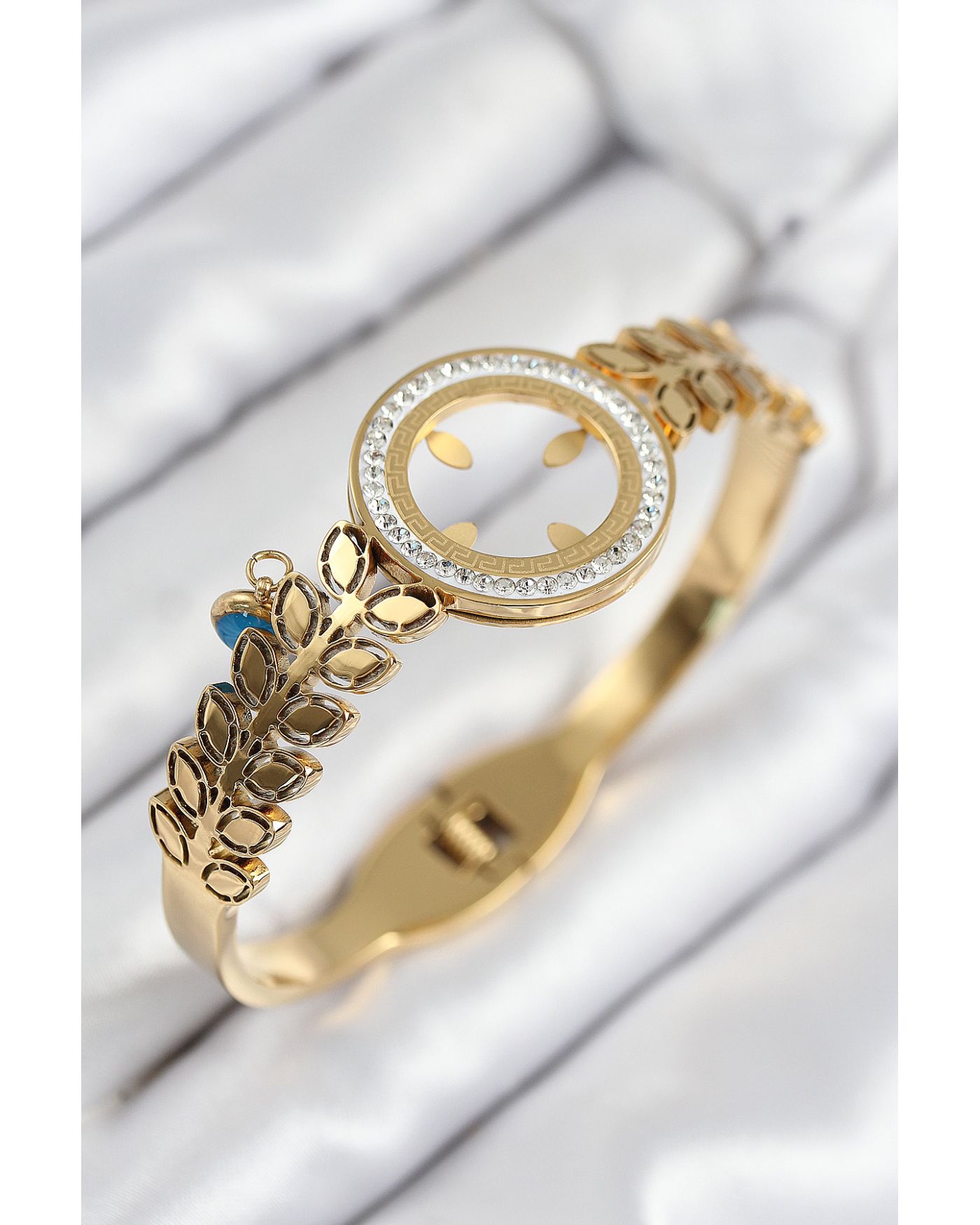 316L Çelik Zirkon Taşlı Çeyrek Takılabilir Gold Renk Kelepçe - TJ-BB7823