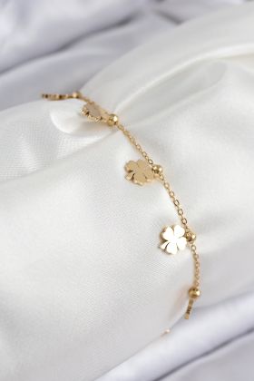 316L Çelik Sıralı Yonca Model Gold Renk Kadın Bileklik - TJ-BB7824