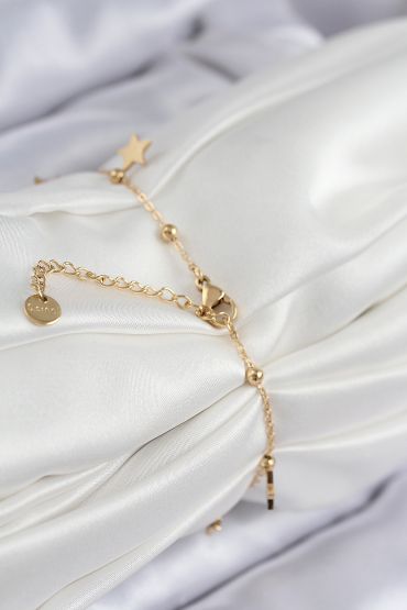 316L Çelik Sıralı Yonca Model Gold Renk Kadın Bileklik - TJ-BB7824