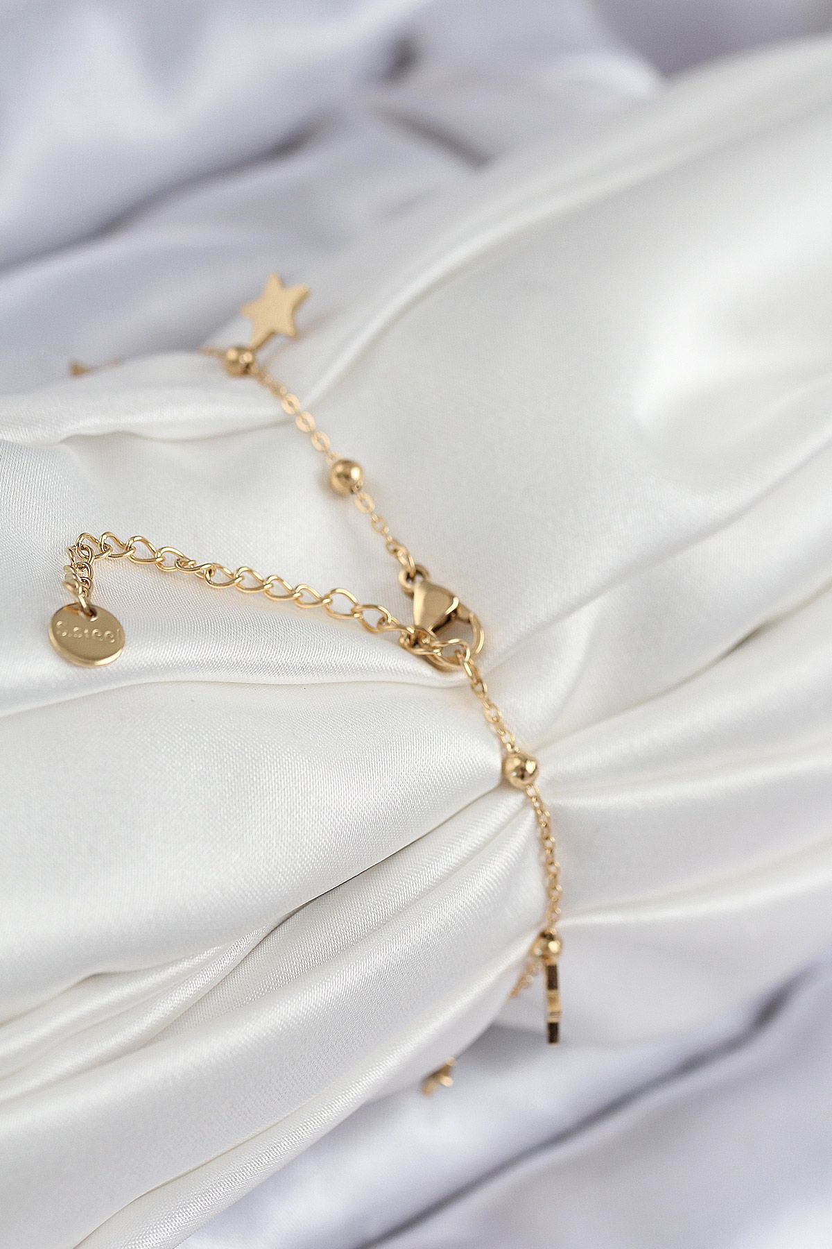 316L Çelik Sıralı Yıldız Model Gold Renk Kadın Bileklik - TJ-BB7825