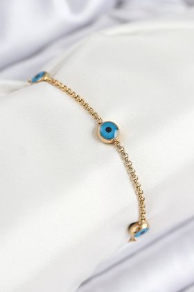 316L Çelik Nazar Boncuğu Model Gold Renk Kadın Bileklik - TJ-BB7840